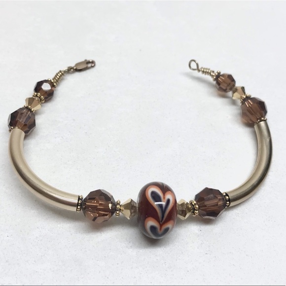 🆕 Handmade bracelet - brown, gold with heart 3" - Picture 5 of 6